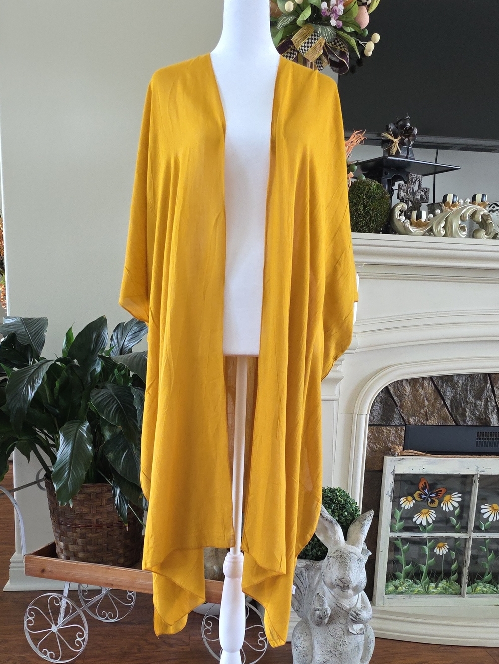 Rhea Costa Mustard Yellow Open Front Kimono Cape